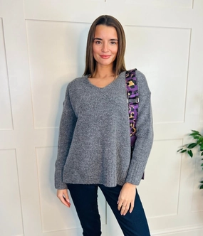 Grey Relaxed Wool Blend Jumper Breathable Layer Cozy & Soft