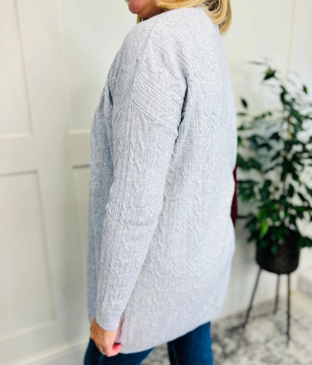 Grey Small Cable Open Cardigan Versatile Comfort Comfy Knitwear