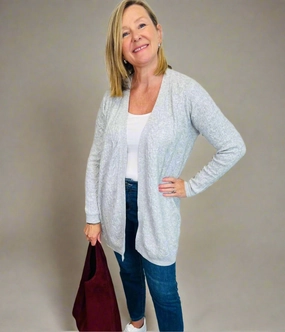 Easy Fit Grey Small Cable Open Cardigan