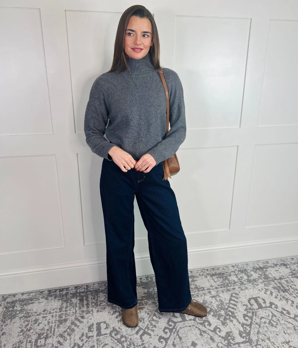 Grey Soft Funnel Neck Jumper Layered Wearable