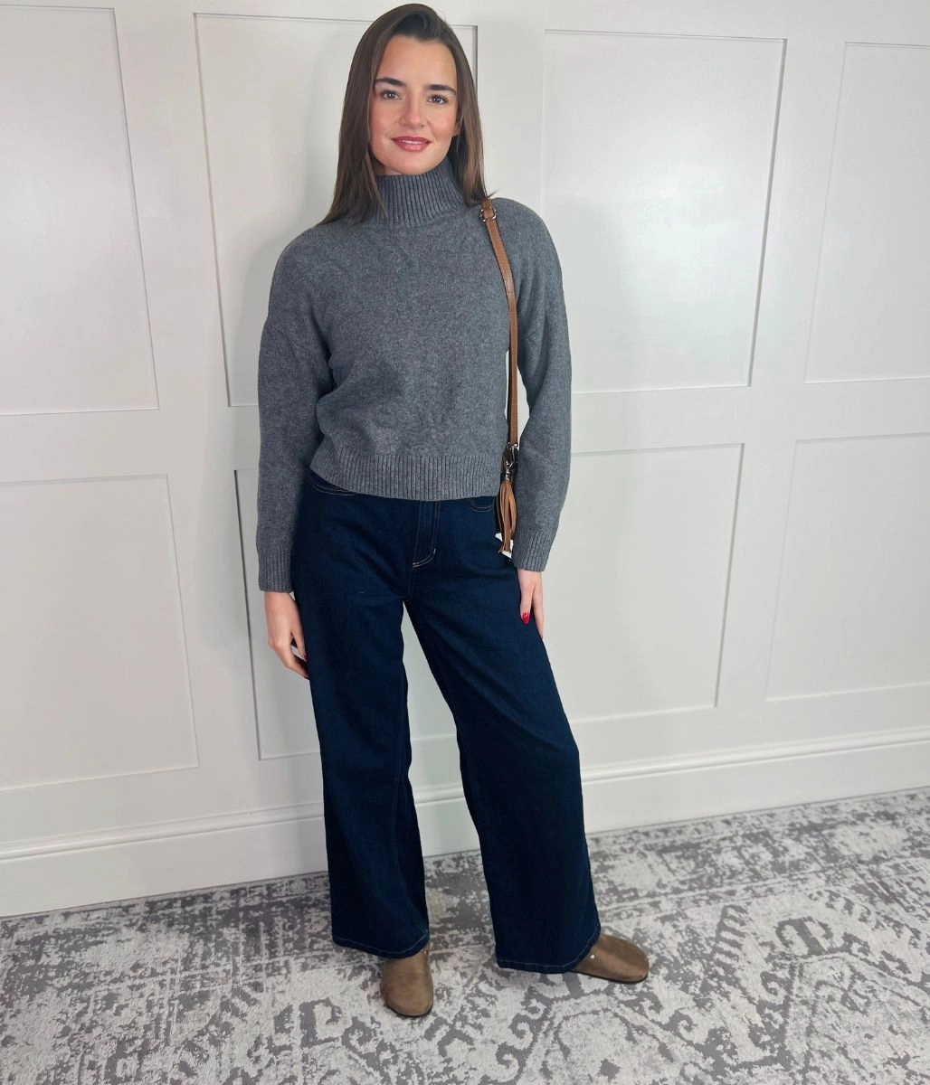 Sleek Layers Grey Soft Funnel Neck Jumper