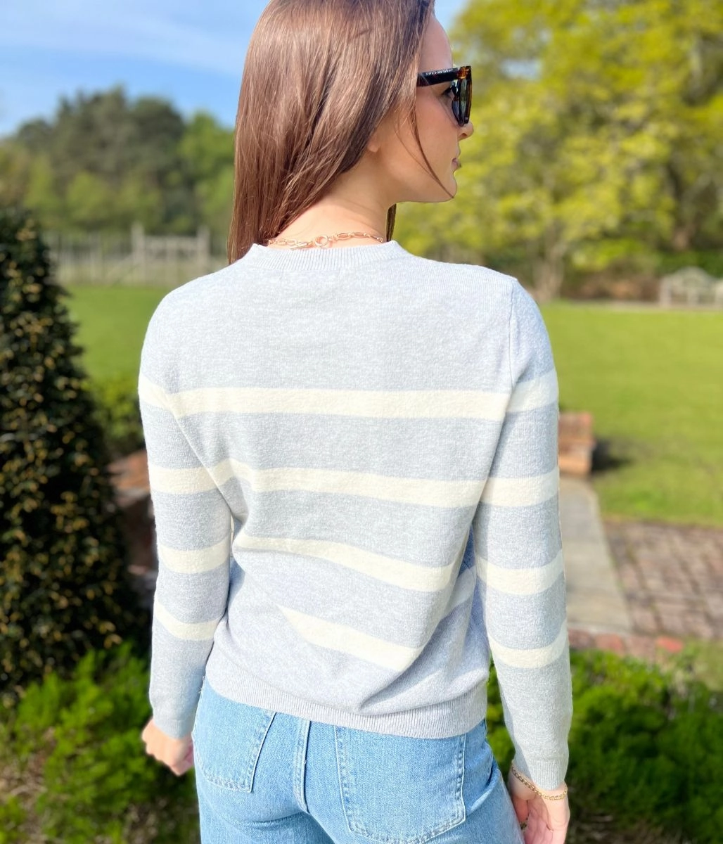 Grey Striped Classic Fine knit Jumper Comfy Stretch Design