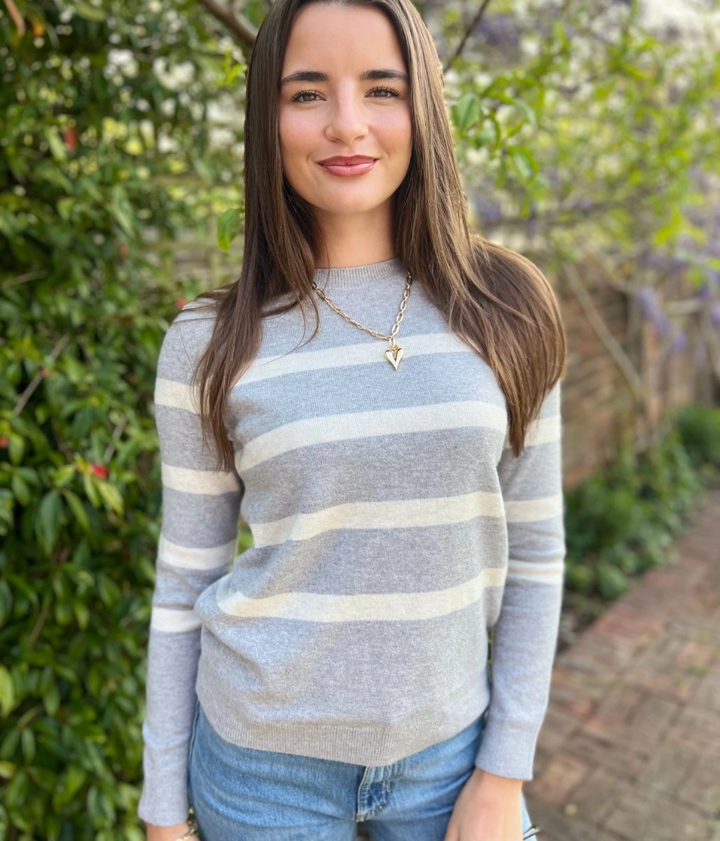 Snuggle Look All Purpose Wear Grey Striped Classic Fine knit Jumper