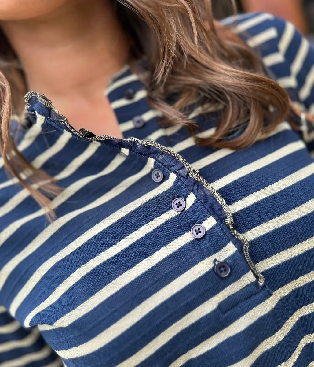 TemperatureRegulating Fabric Navy & Gold Daphne Striped Top