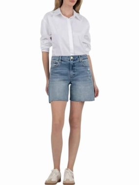Hailey High Rise Short With Raw Hem In Medium Wash Anti Static Treatment