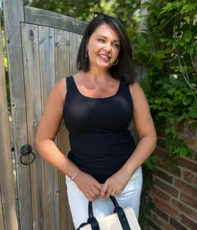 Black Cotton Rich Secret Support Vest Top Durable Binding