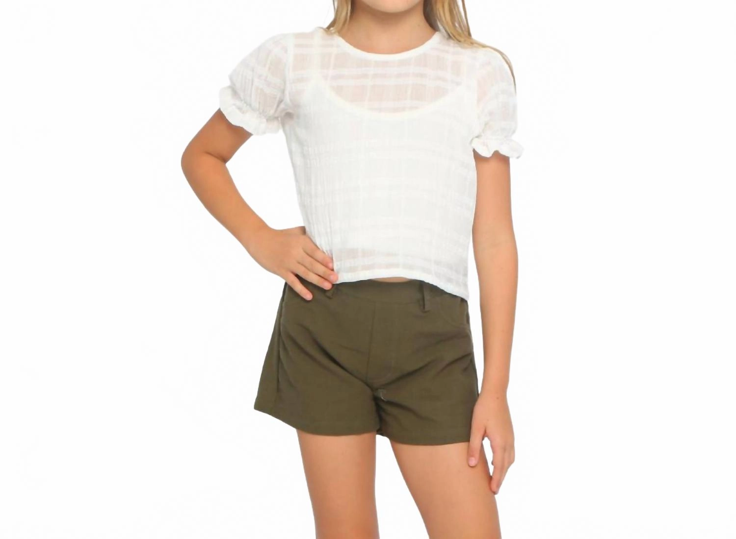 Junior Girl Milly Shorts In Khaki Recycled Elastic Trim