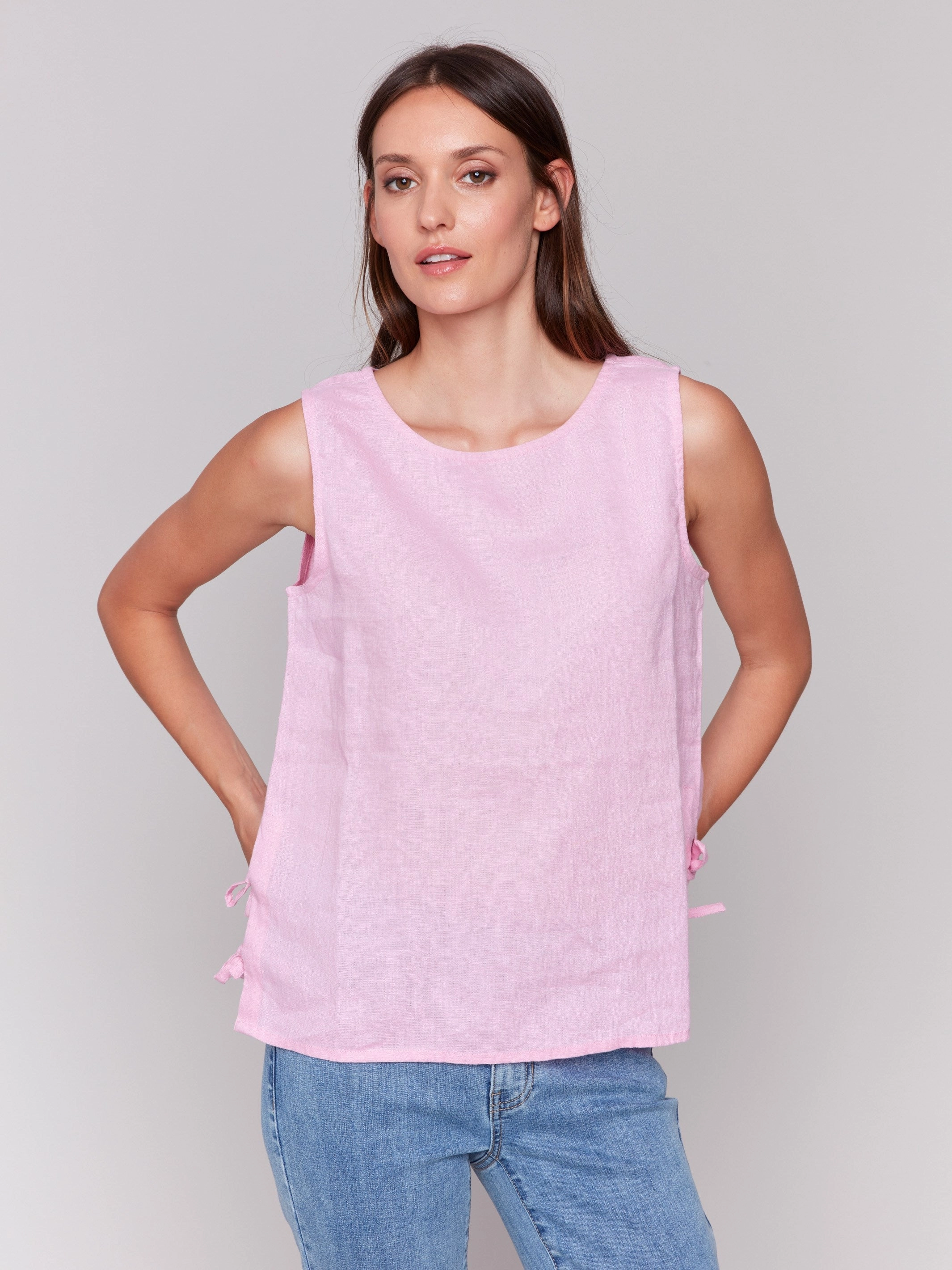 Sleeveless Linen Blend Top with Side Ties - Begonia Sustainable fashion