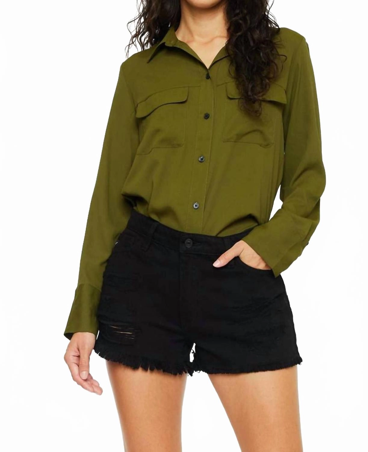 Daily Wear High Rise Black Fray Hem Denim Shorts