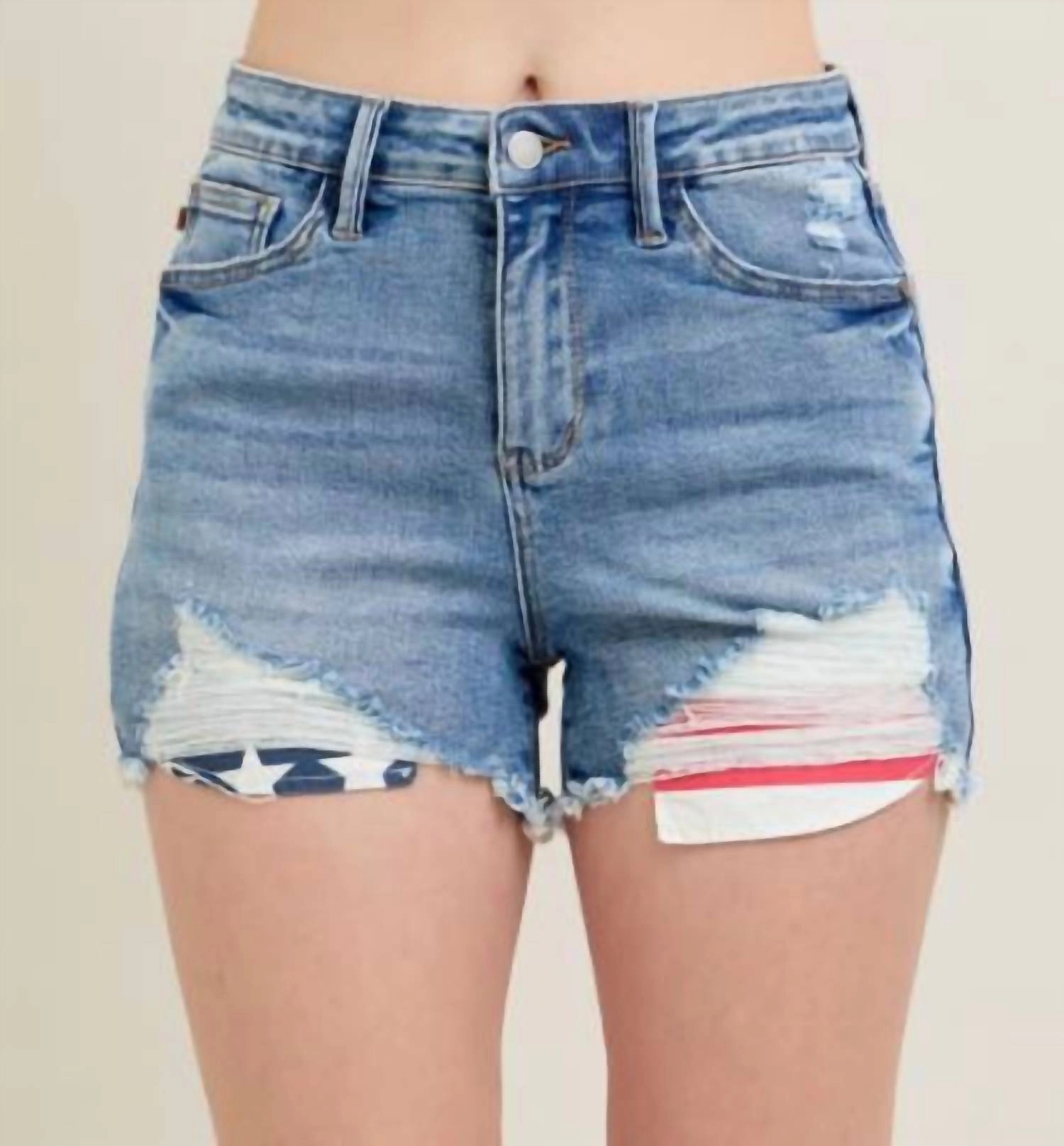 High Rise Front And Back American Flag Shorts In Blue No Ride Up Silicone Grip