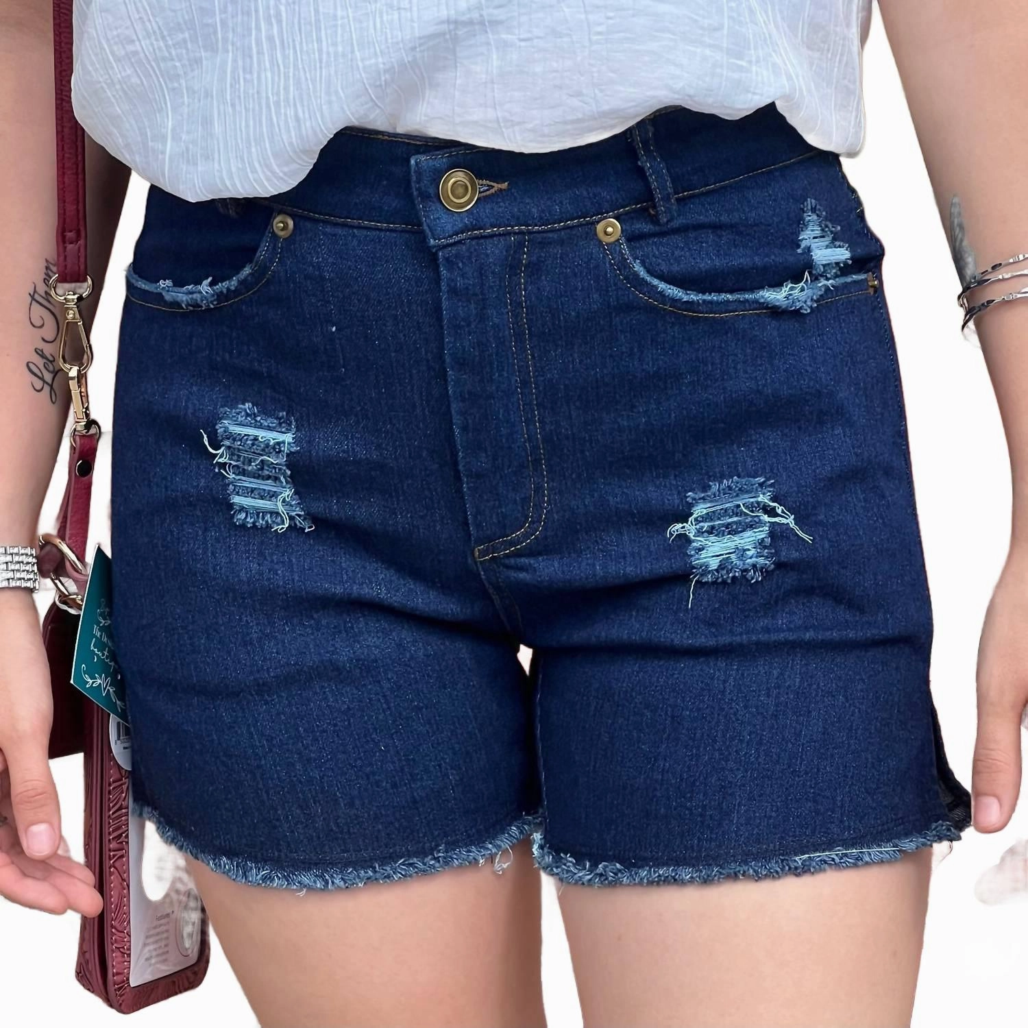 High Rise Mineral Washed Shorts In Dark Wash Flexible Gusset Design