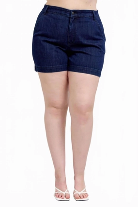 High-Waist Denim Trouser Shorts - Plus In Blue custom-made