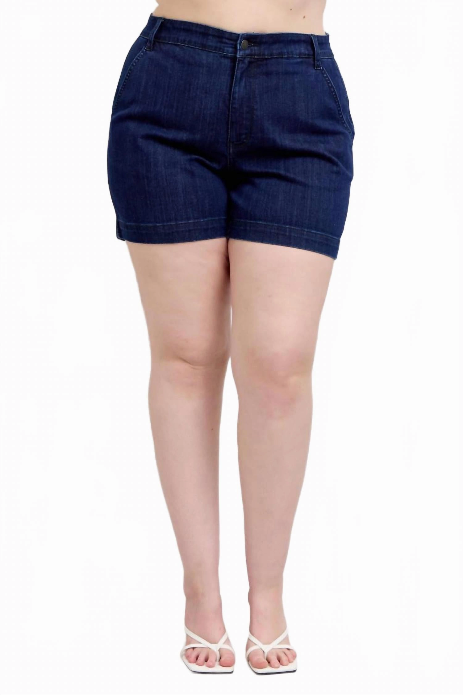 High-Waist Denim Trouser Shorts - Plus In Blue quick dry Anti Slip Grip Technology