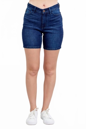 High Waist V-Front Bermuda Shorts In Blue Thermal Regulating Fabric Anti Pilling Surface