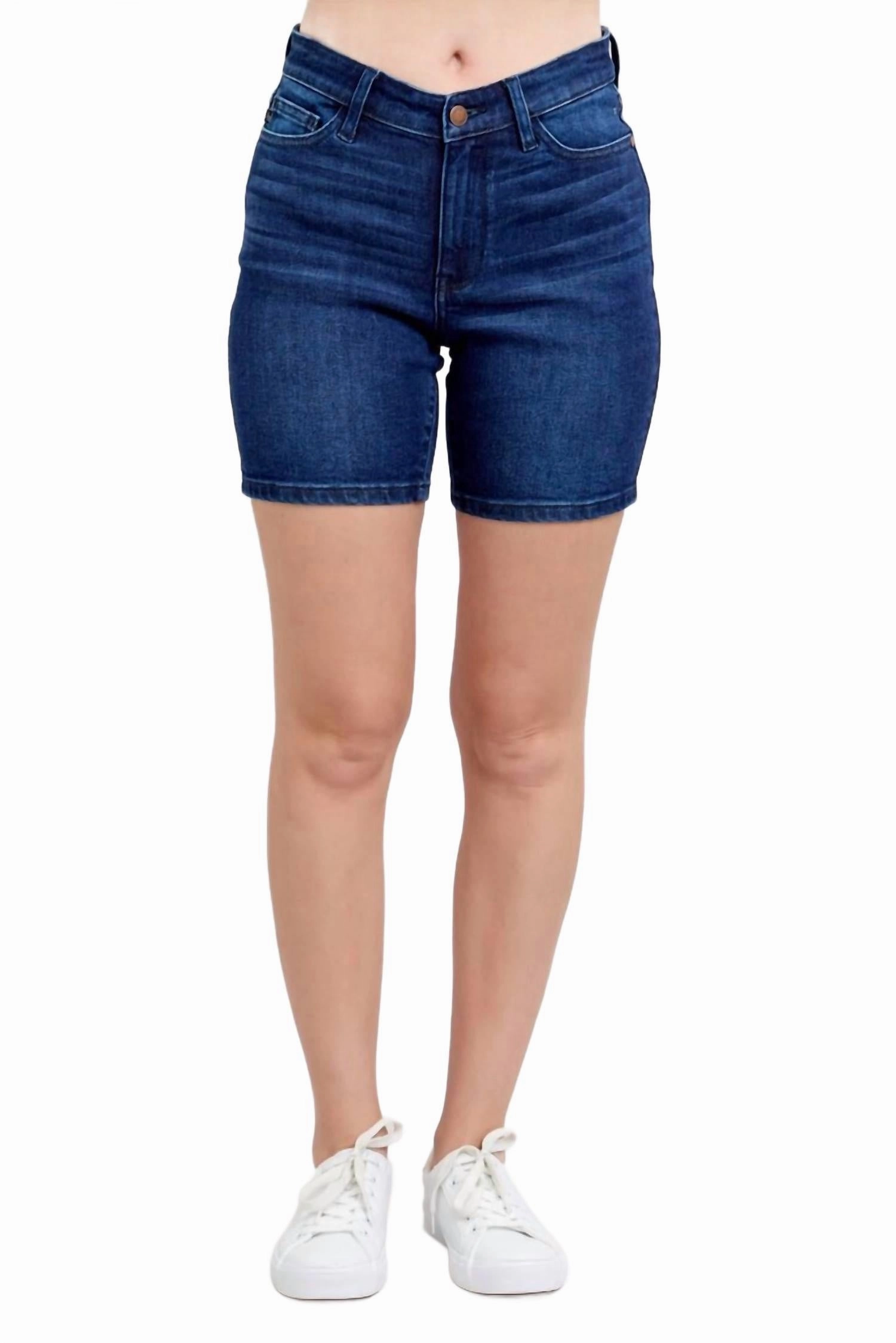 High Waist V-Front Bermuda Shorts In Blue Thermal Regulating Fabric Anti Pilling Surface