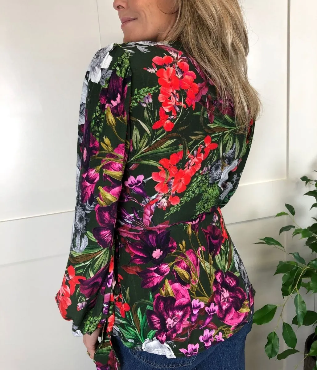 Garden Floral Tie Wrap Blouse CushionedSupport