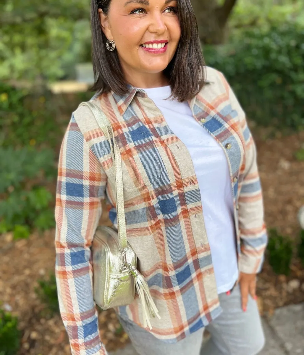 Ribbed Collar Style Oatmeal Check Soft Jersey Shirt