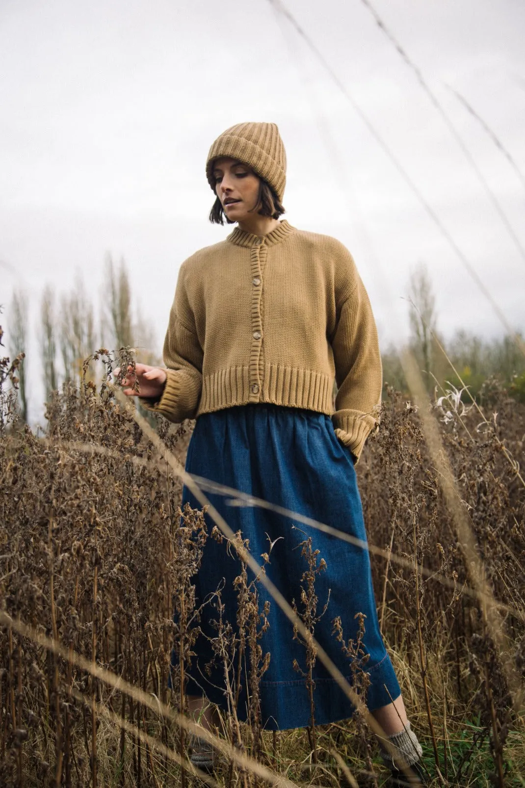 Anti Pilling Fabric Hisa-Leigh Organic Cotton Denim Skirt in Mid Blue