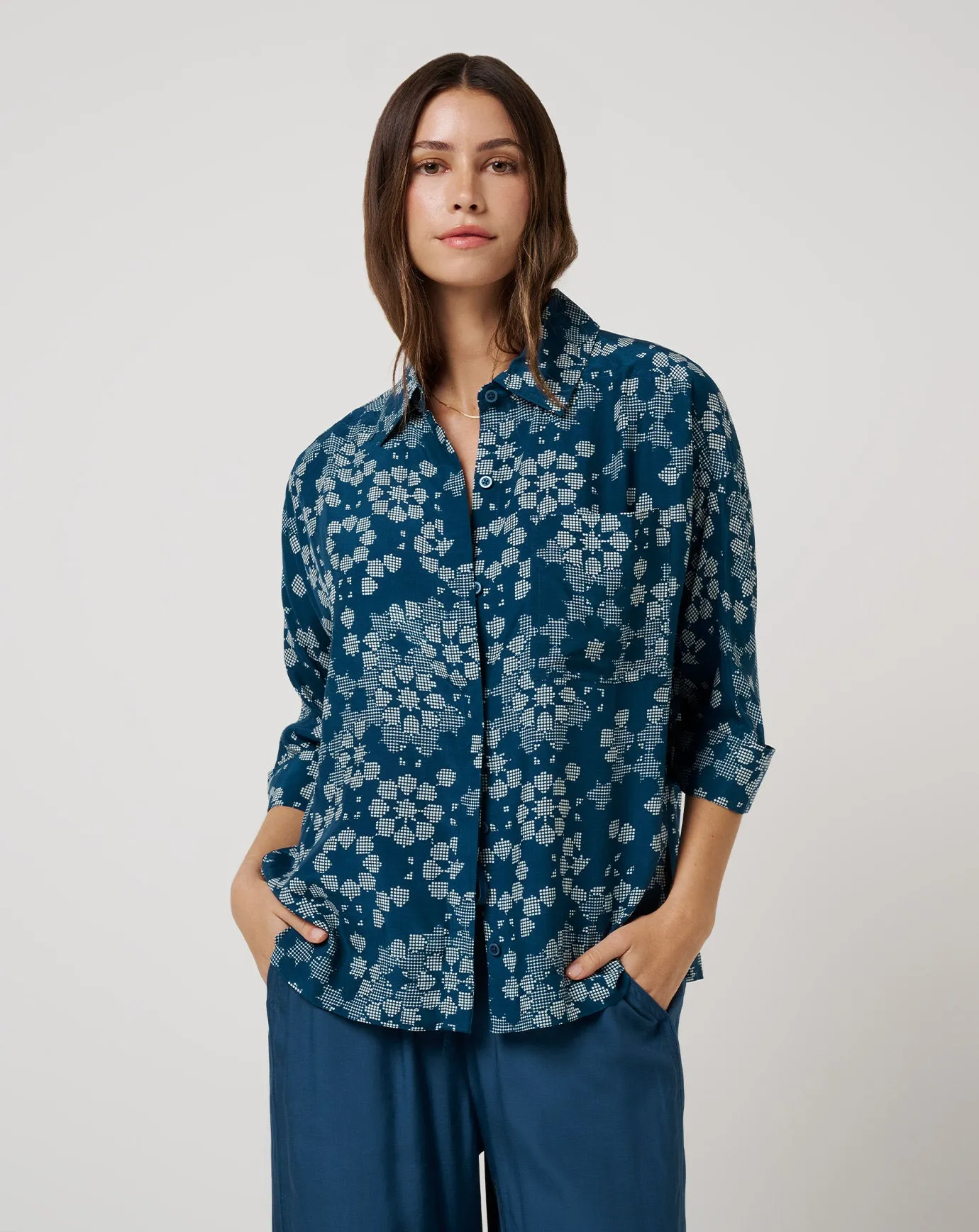 Savanna Printed Button-Up Casual Tee