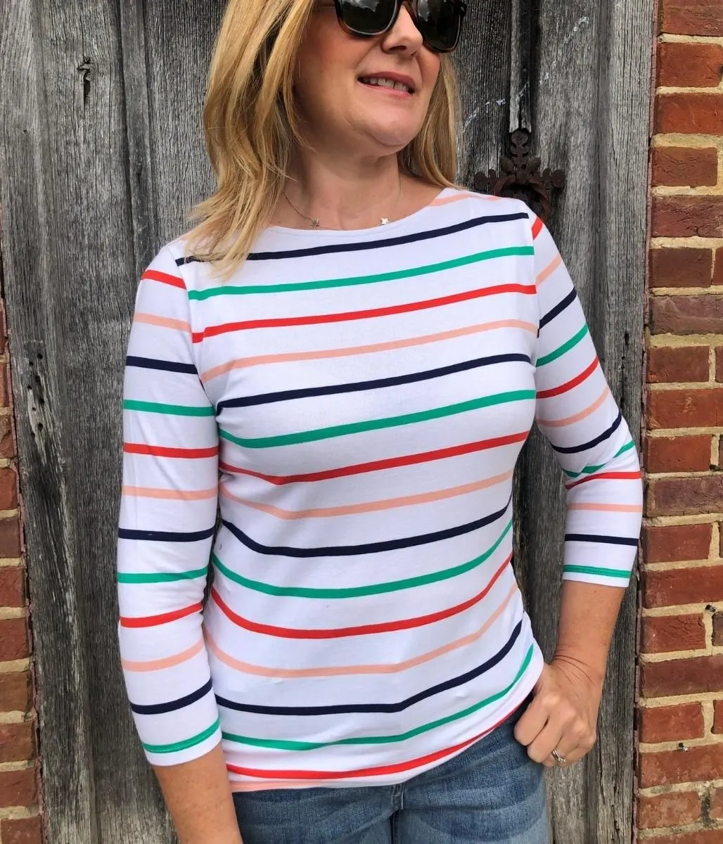 White Striped Slash Neck Top 6 Comfortable Look