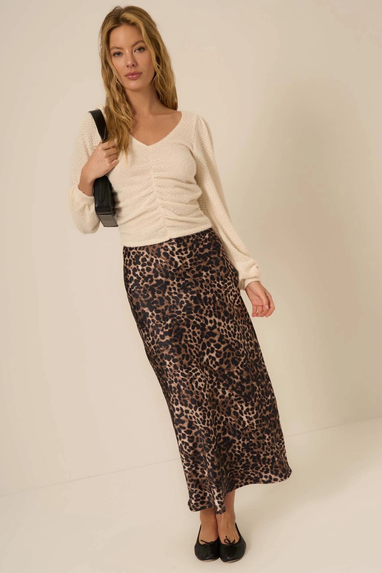 Raina Ruched Front Chenille V Neck Top Cable Stitch Chic Design