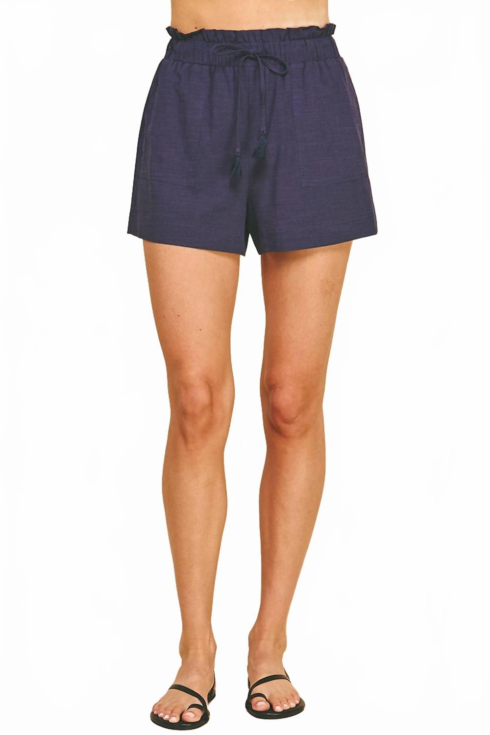 Ida Woven Shorts In Navy elastic waistband
