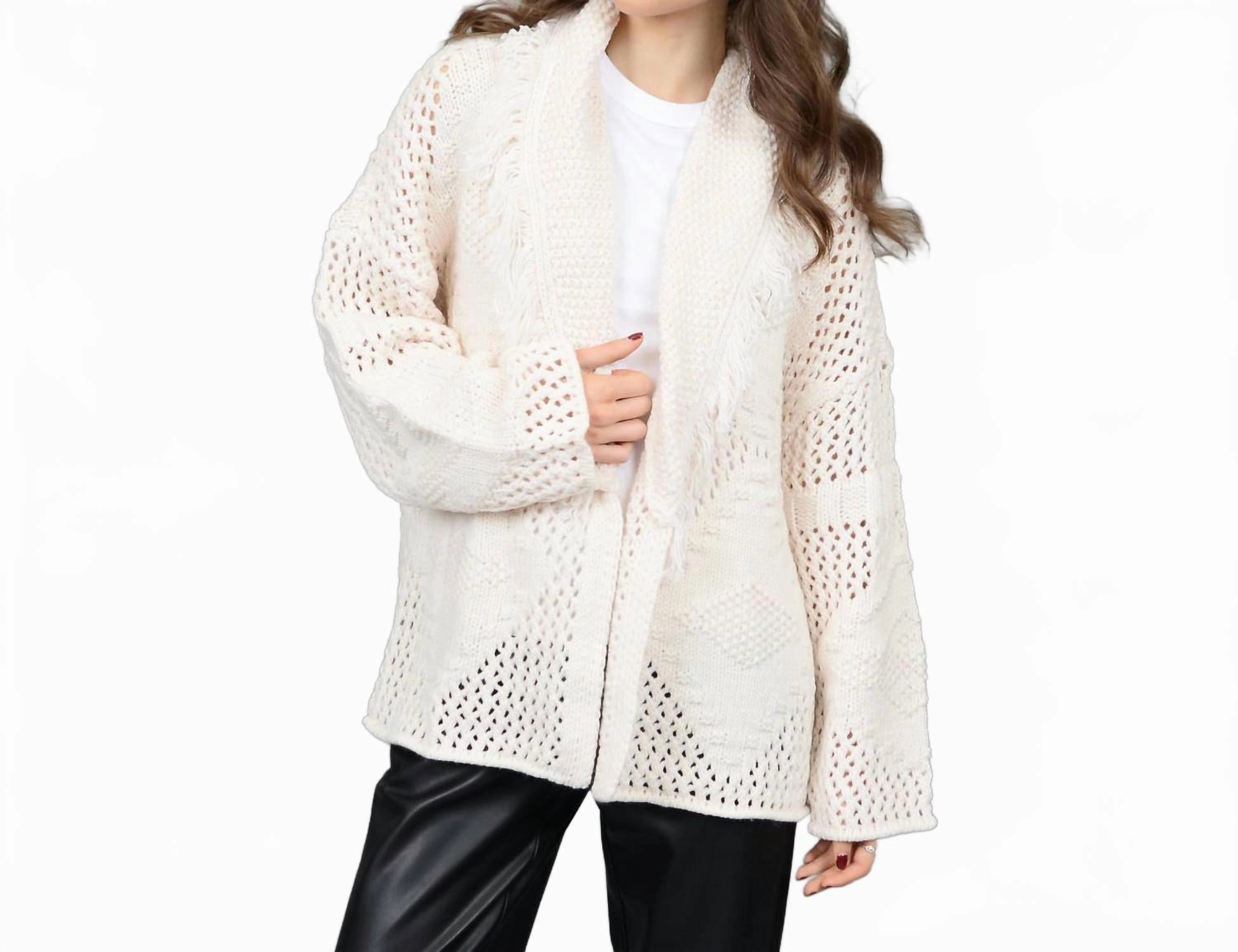 Winter Ready Outfit Ilsa Long Sleeve Shawl Neck Cardigan In Winter White