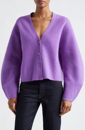 Hadley Cardigan In Orchid Lattice Stitch Pattern Drop Shoulder Cut