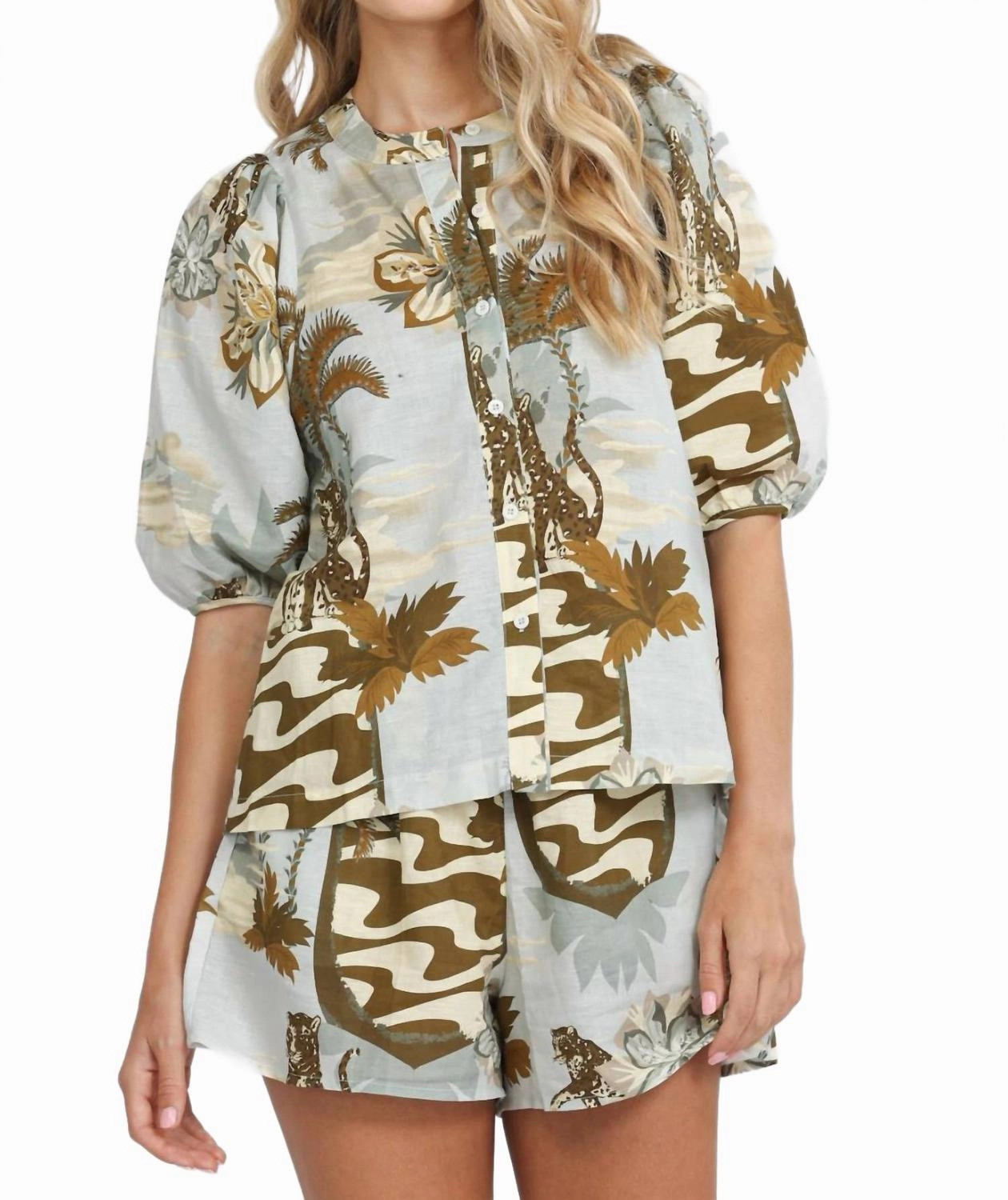 Noise Free Operation Design Festival Outfit Ipanema Print Inspired Short In Fresh Matcha Green