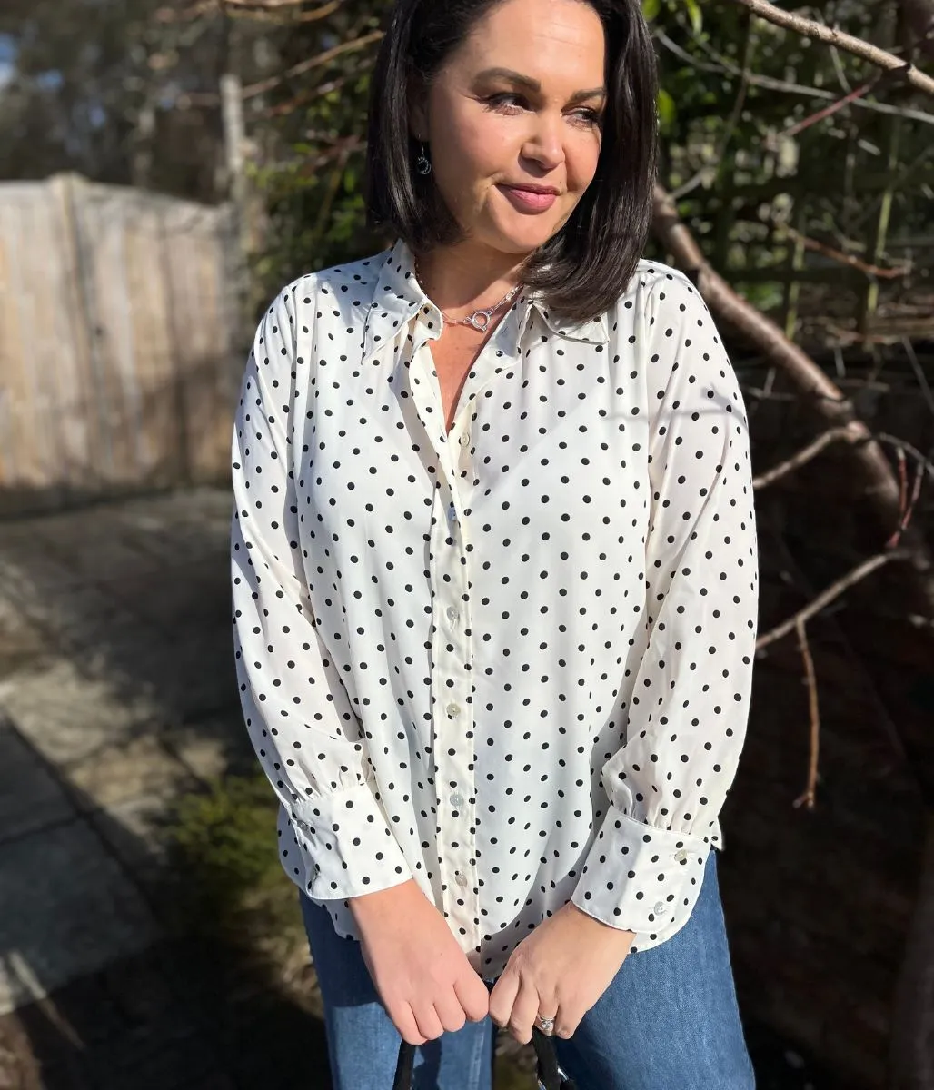 Ivory Dot Print Becca Shirt StretchFit