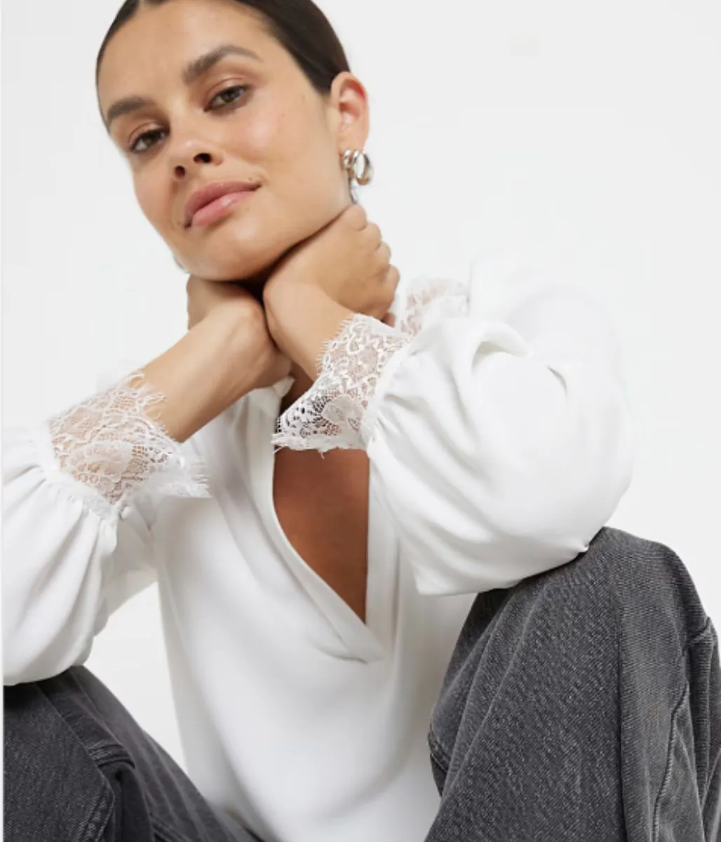 Summer Dress MoistureWicking Ivory Lace Trim Blouse