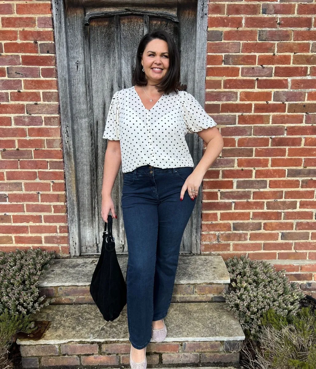 Ivory Polka Dot Print Puff Sleeve Blouse FullCut Shoulder