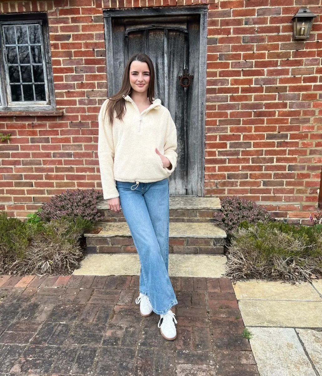 Ivory Soft Touch Borg Fleece Hoodie Recycled Polyester Blend CompactSize