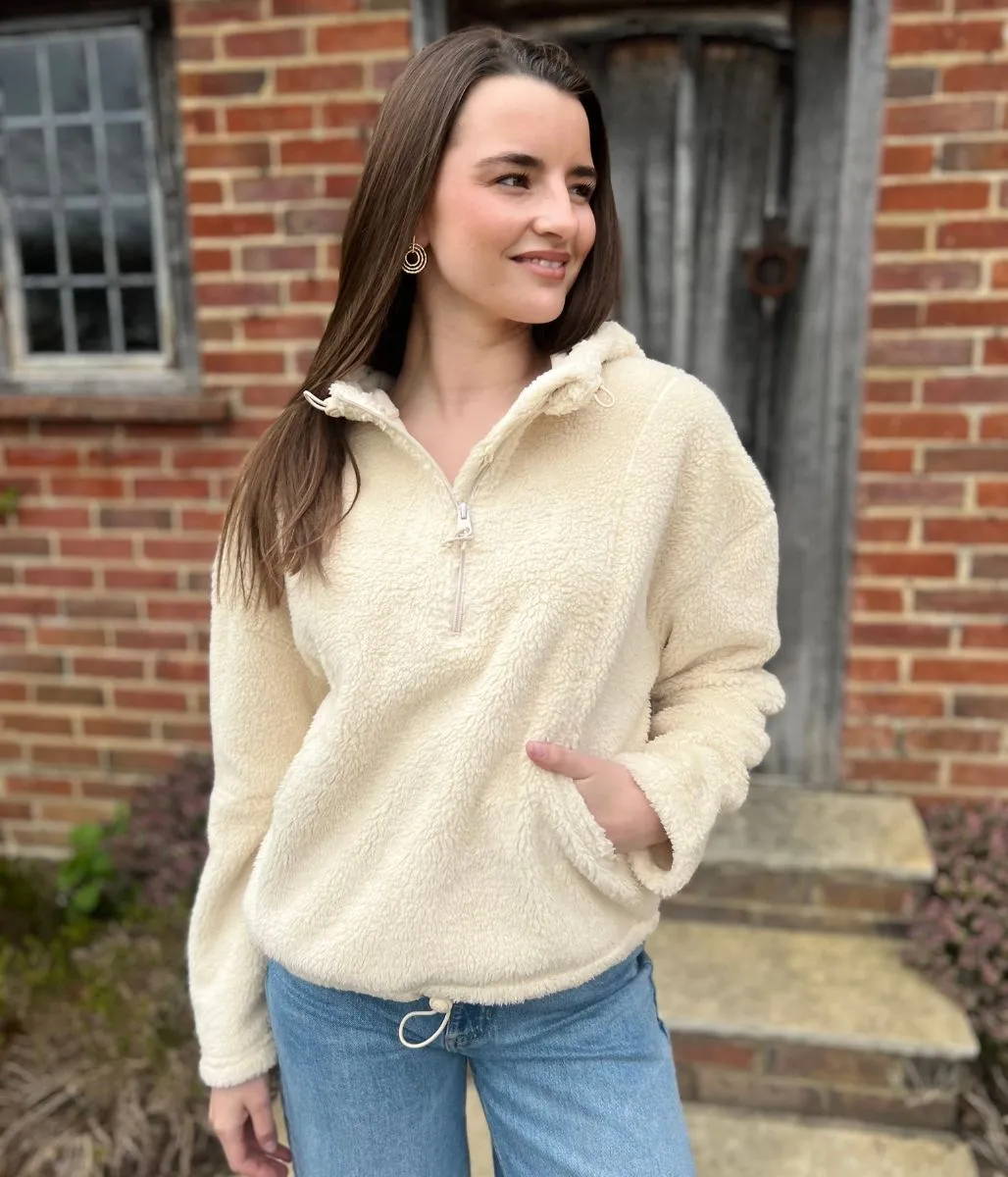 Ivory Soft Touch Borg Fleece Hoodie Basic Dress Double Stitched Seams