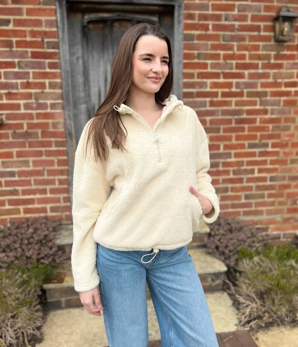 ConvertibleCollarSystem Flexible Ribbing Ivory Soft Touch Borg Fleece Hoodie