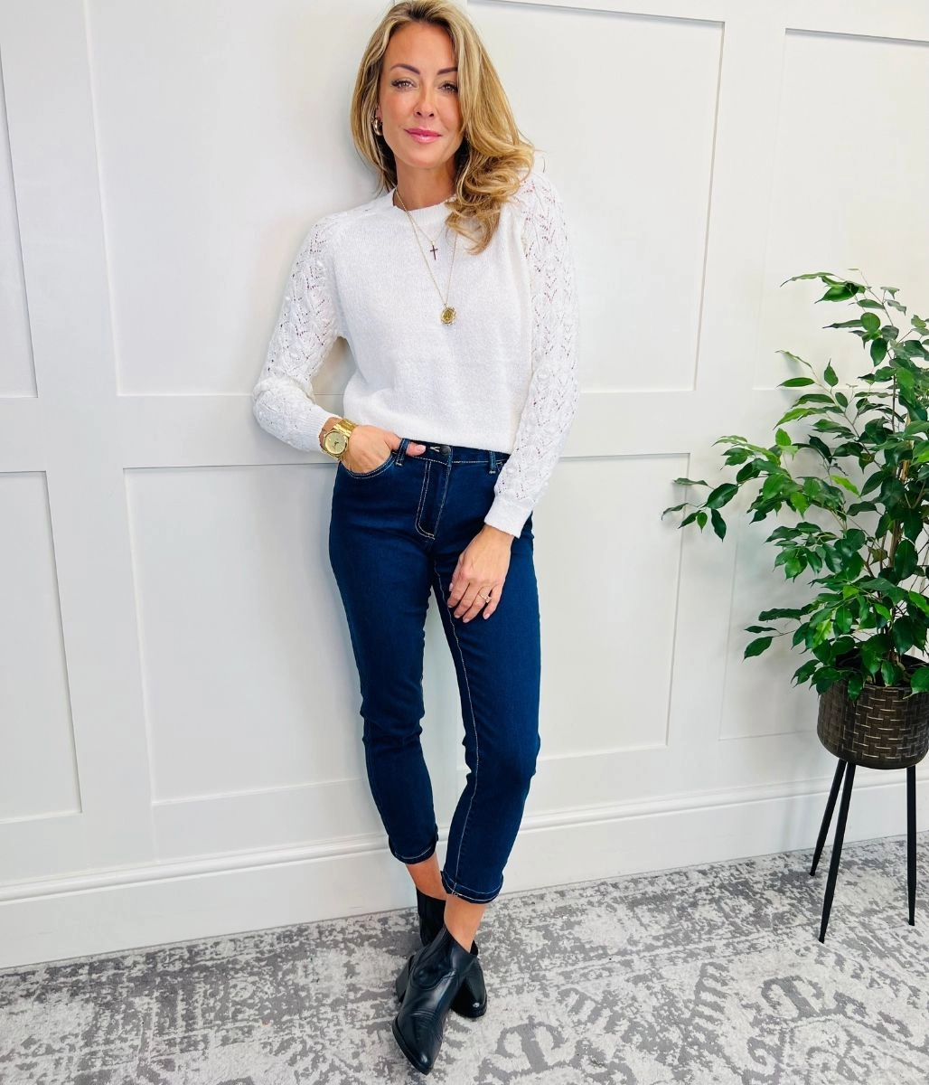 Ivory Delicate Crochet Sleeve Jumper Simple Look Quick Drying