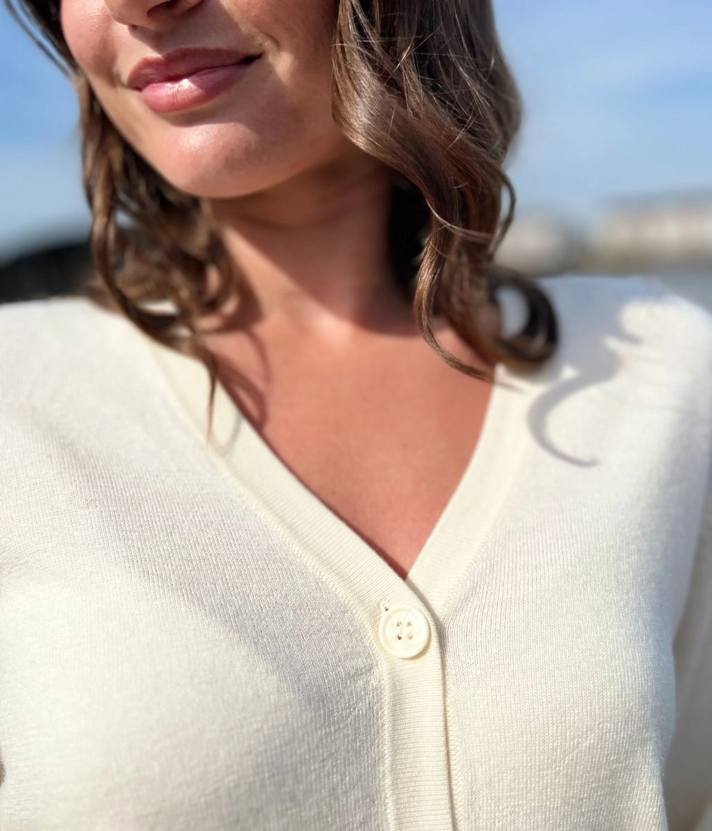 Ivory Merino Wool Cardigan Soft Touch Texture Warm Layer