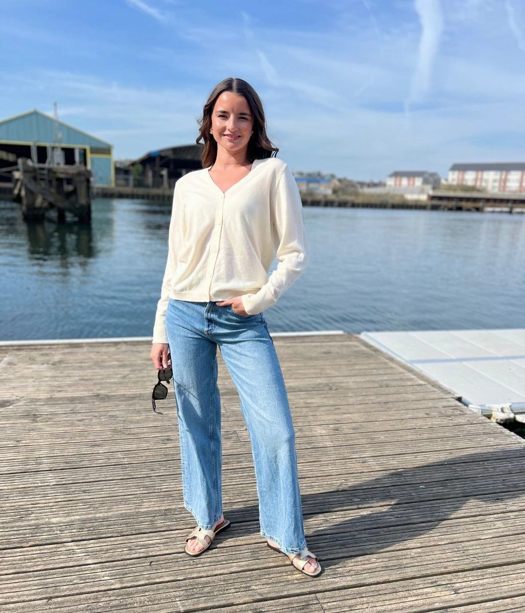 Quick Comfort Wear Ivory Merino Wool Cardigan