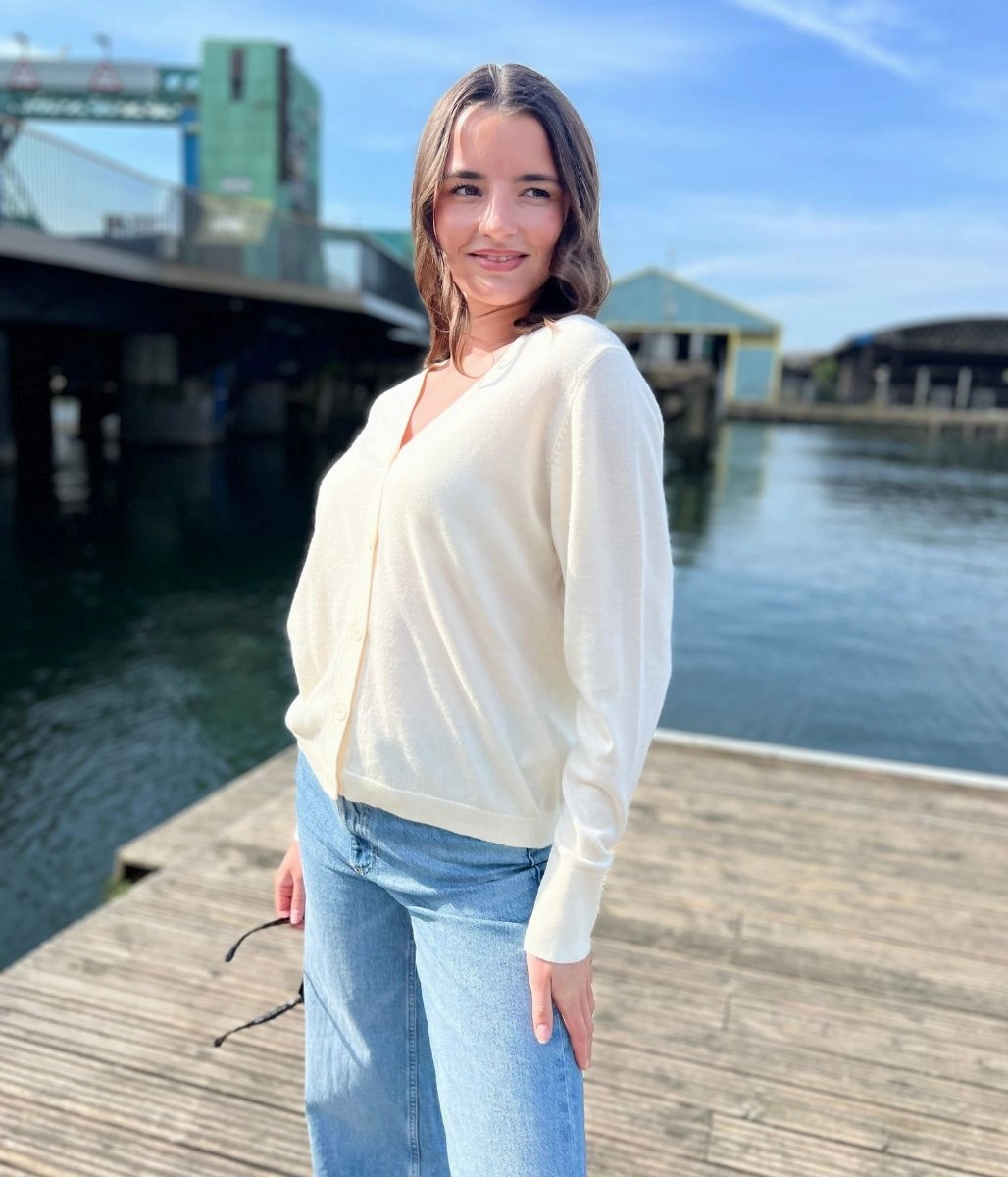 Ivory Merino Wool Cardigan Relaxed Cut Moisture Wicking Technology