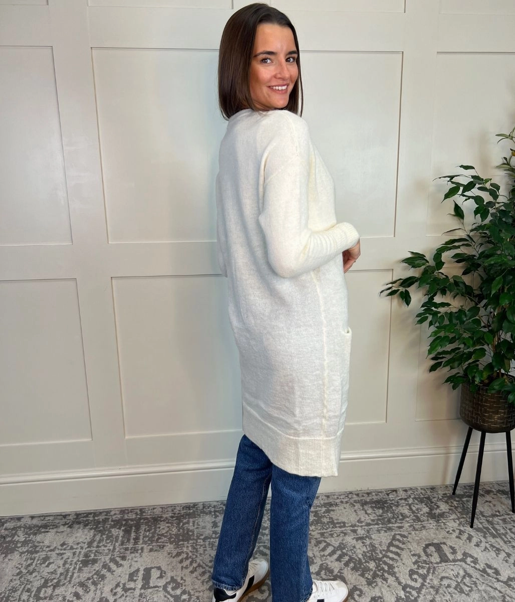 No Bulk Ivory Mohair Blend Long Cardigan