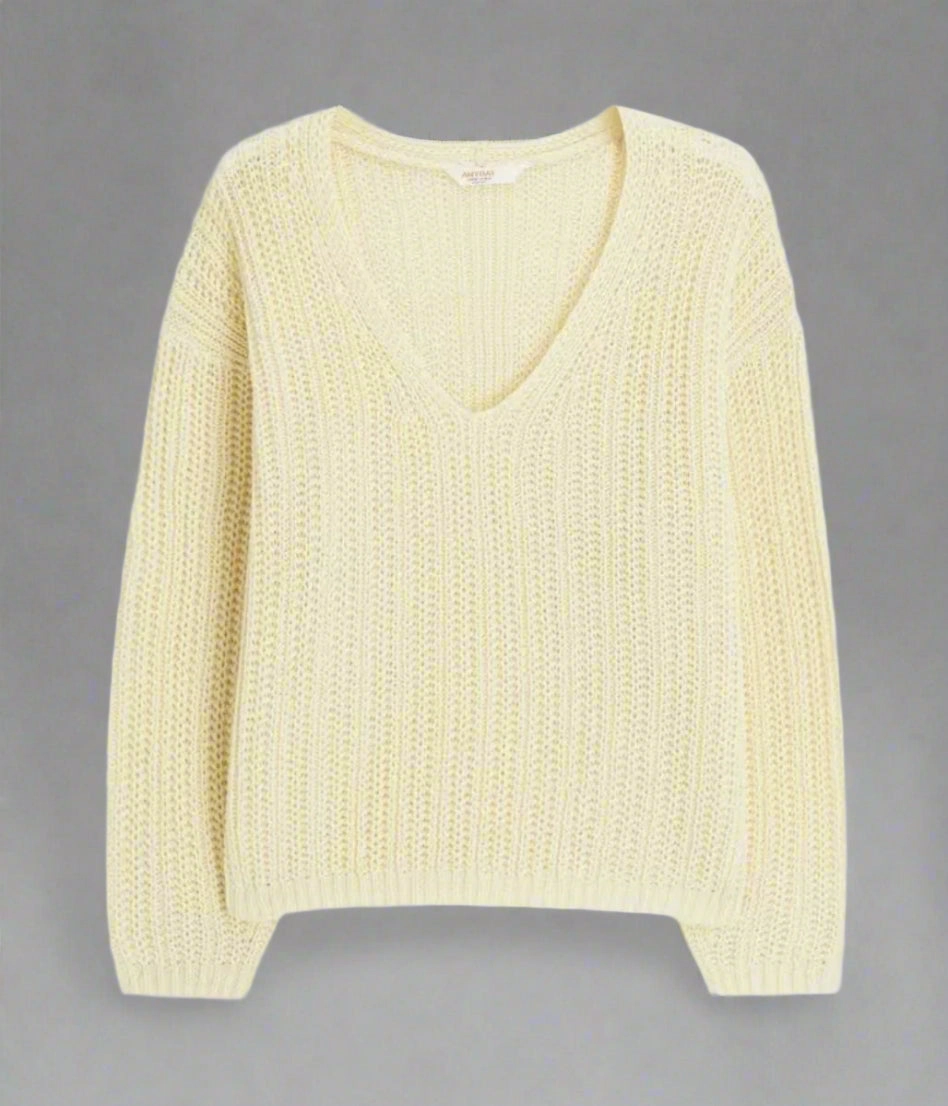 Ivory Slouchy Knit V Neck Jumper Versatile Styling Seasonal Must-Have