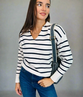 Ivory Striped Collared Jumper Soft Wear