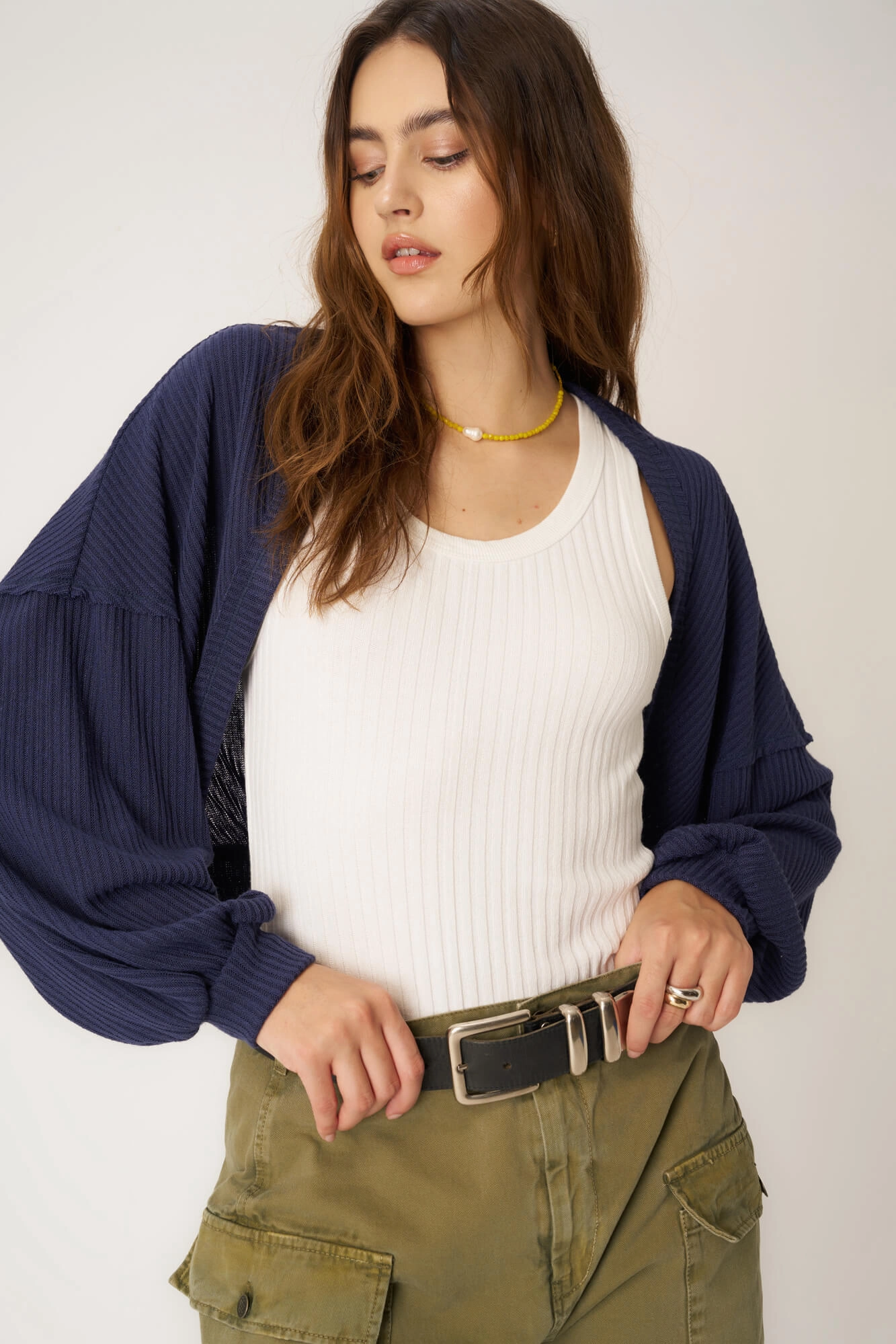 Ivy Slouchy Sweater Rib Shrug Ventilated Underarm Design Chic Style