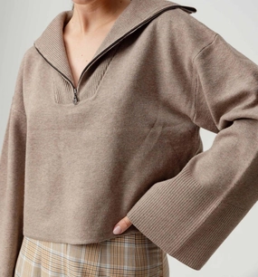 Jemma Half Zip Sweater In Stone Soft And Comfortable Comfy Style