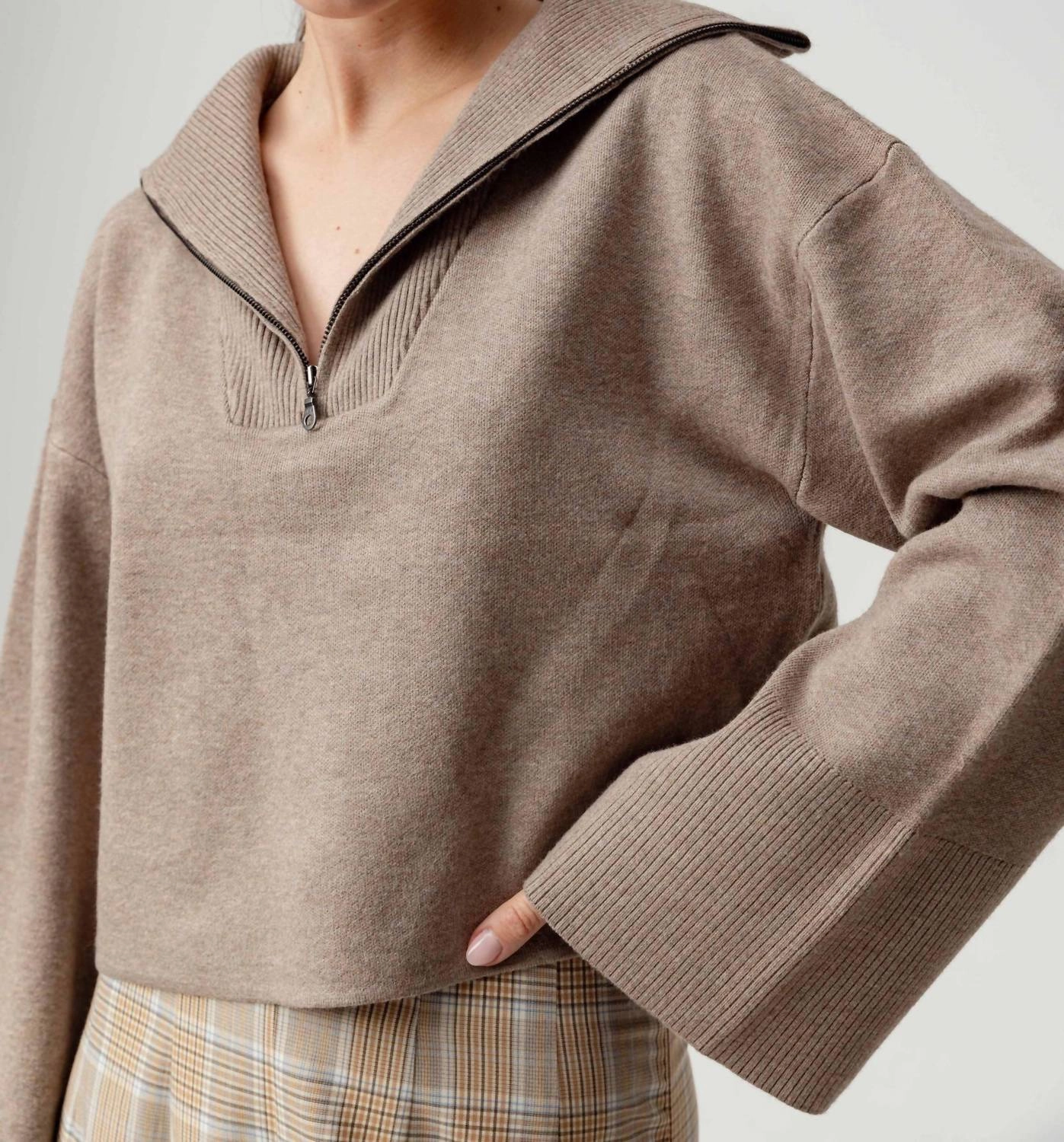 Jemma Half Zip Sweater In Stone Soft And Comfortable Comfy Style