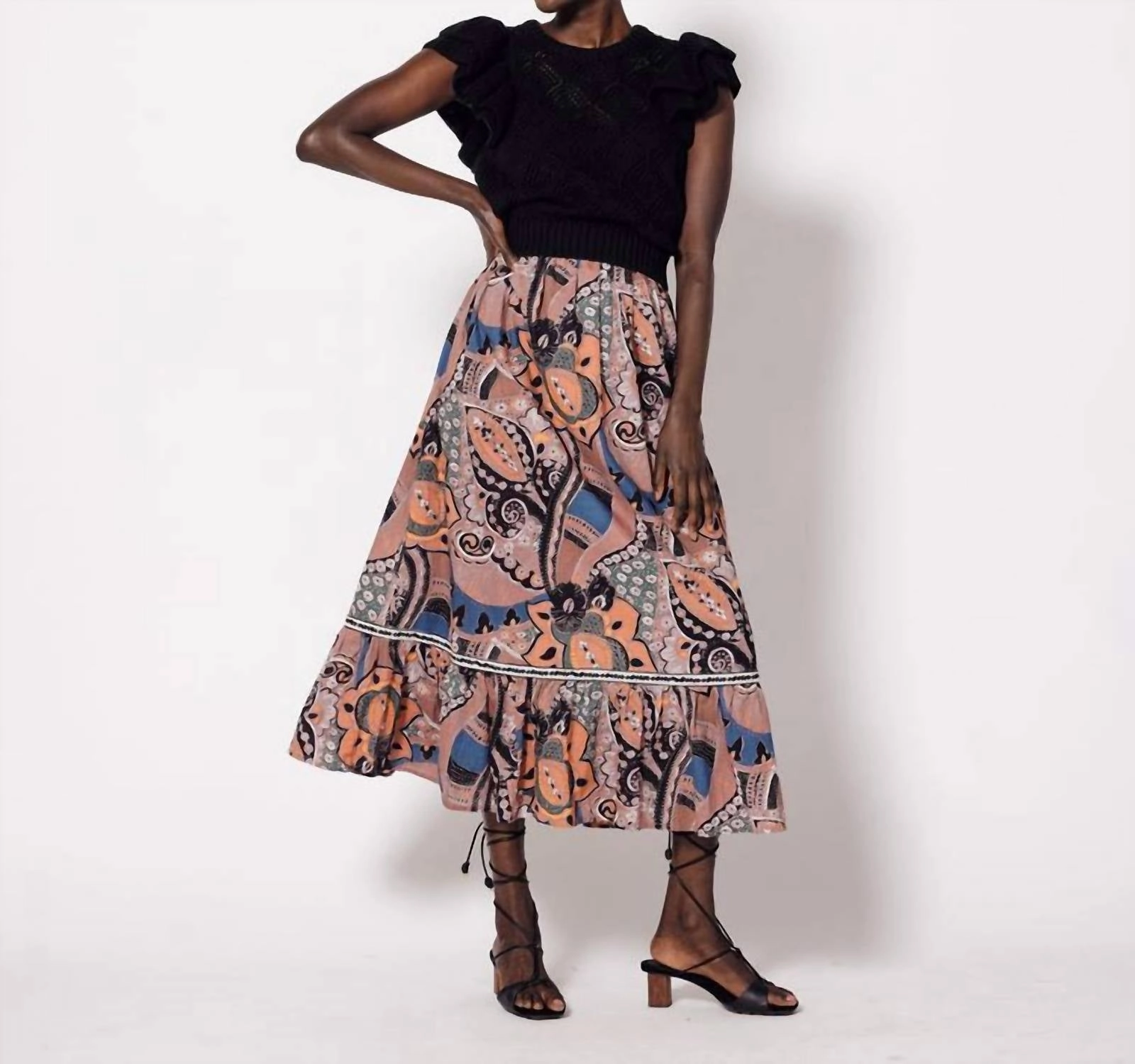Minimal Touch Twist Front Design Jodie Ankle Skirt In Mirage Print
