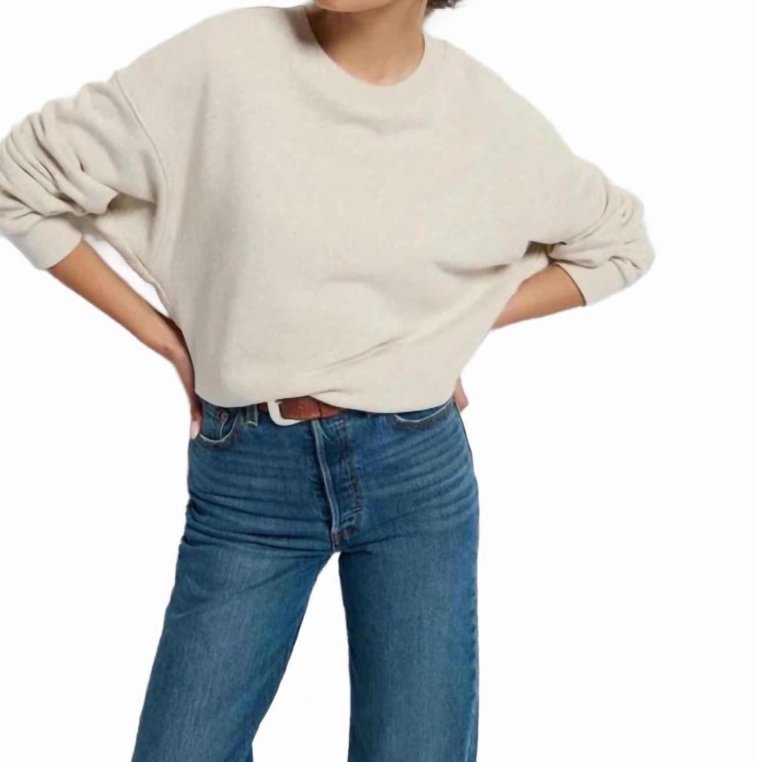 Jovie Classic Sweatshirt In Heathered Oatmeal Anti Pilling Surface