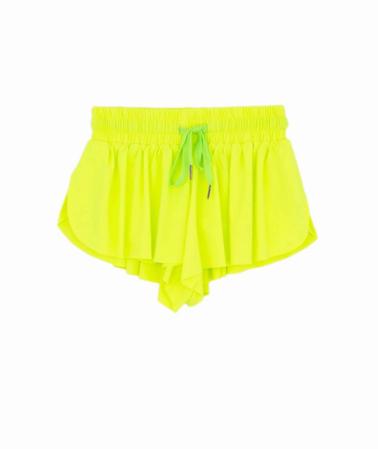 Junior's Farrah Shorts In Neon Yellow Microfiber Blend Fabric Lounge Wear