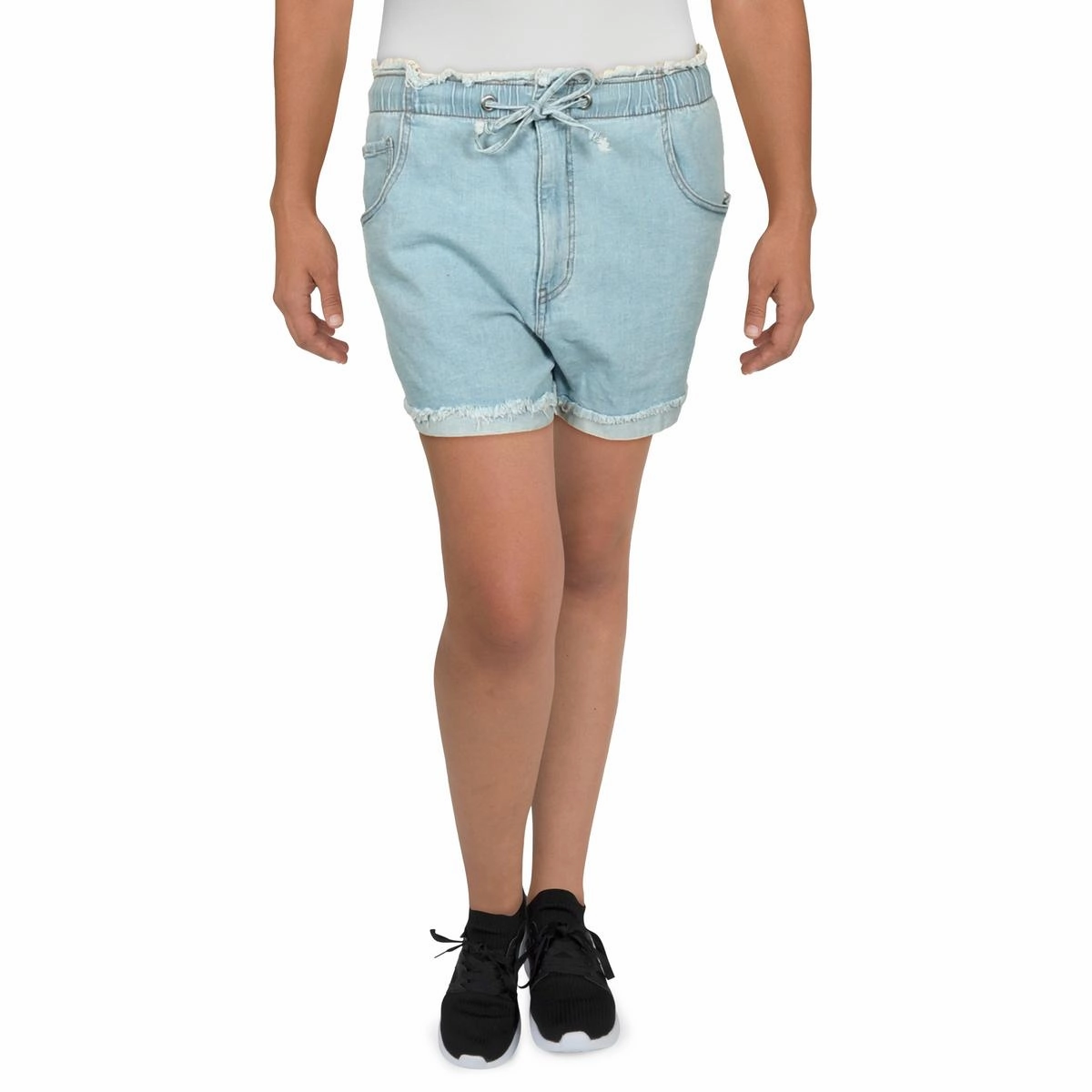 Secure Pocket Zippers Active Lifestyle Juniors Womens Floral Print Raw Hem Denim Shorts