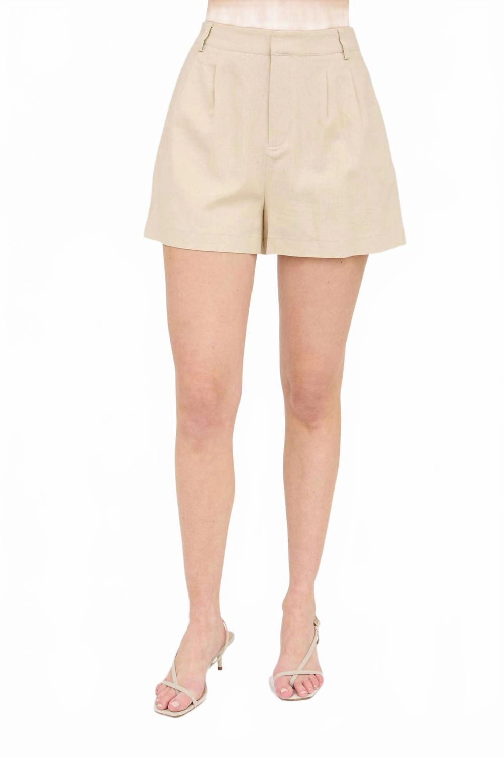 TemperatureRegulating Kalene High-Waist Front Pleat Shorts In Khaki